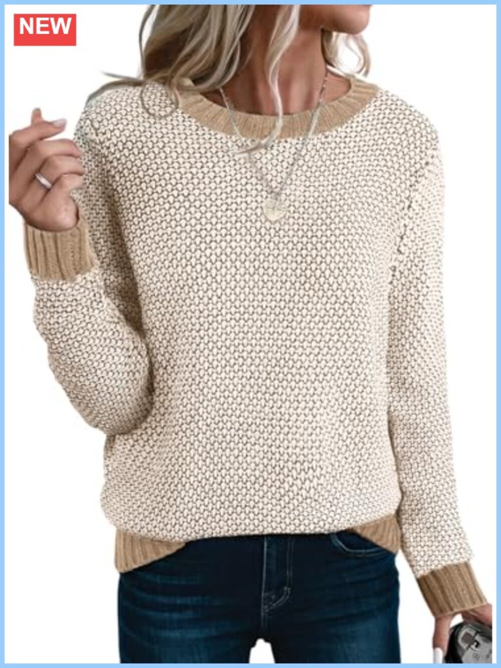 Women's Long Sleeve Crewneck Pullover Sweater Color Block Knit